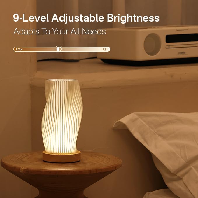 Bedside Lamp with Woodbase - Button Control Table Lamp for Bedroom - Image 2