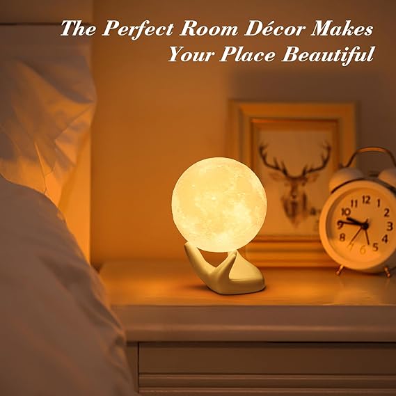 Mydethun 3D Moon Lamp with Ceramic Base, Christmas Day Gift, LED Night Light - Image 3