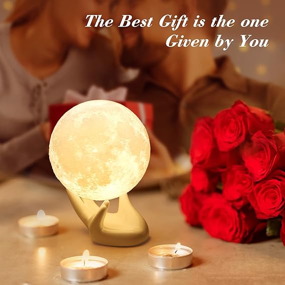 Mydethun 3D Moon Lamp with Ceramic Base, Christmas Day Gift, LED Night Light - Image 2