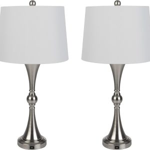 Lavish Home Set of 2 Table Lamps - Lamps with USB Charging Ports, Touch Control