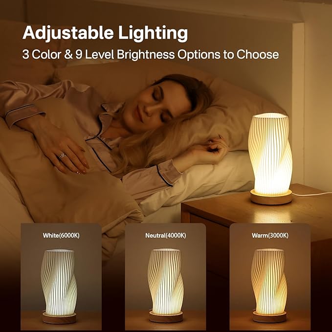 Bedside Lamp with Woodbase - Button Control Table Lamp for Bedroom - Image 3